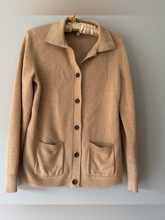 Talbots Sweaters - Talbots Camel Tan Collared Button-Up Cardigan Sweater with Pockets